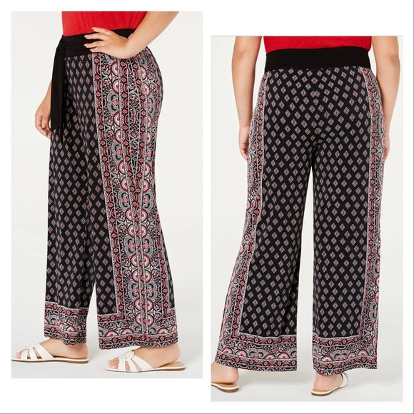 INC NWT Multicolor Printed Wide Leg Pants - Picture 3 of 16